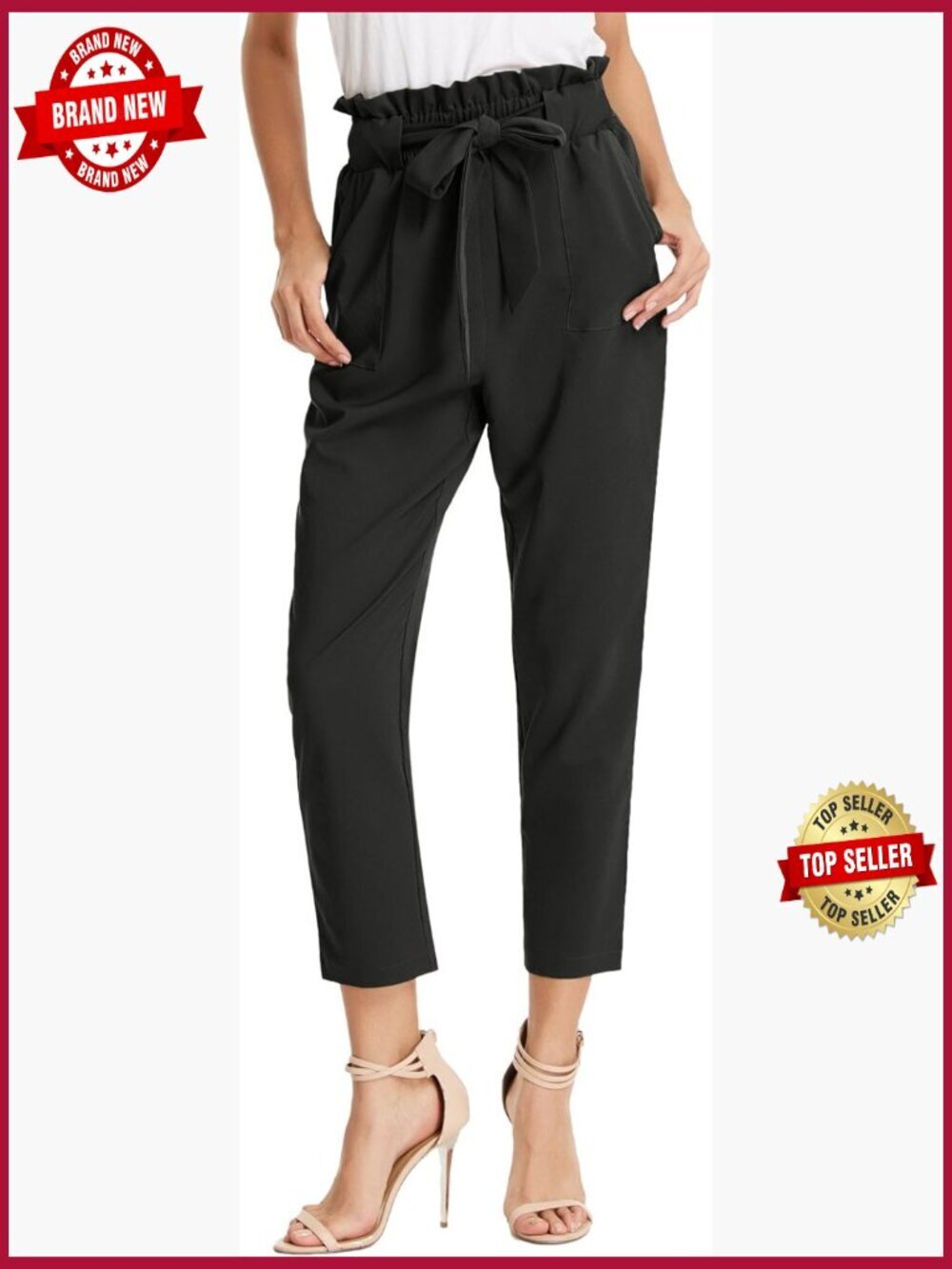 Paper Bag High Waist Bow Tie Dressy Trousers Office Business Casual